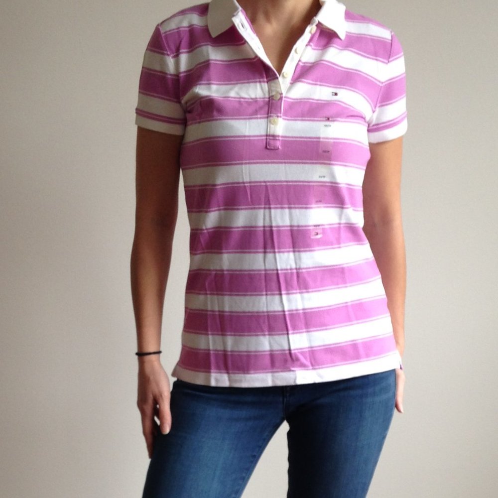 Tommy Hilfiger - White & Purple Striped Polo Shirt